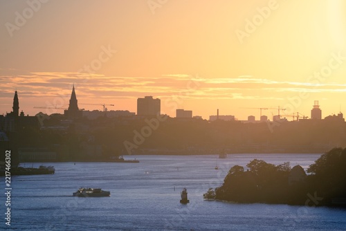 Stockholm old town city skyline, cityscape of Sweden at sunset