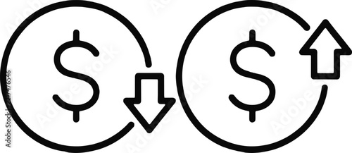 Black Dollar Circles with Up and Down Arrows