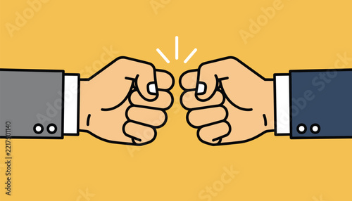 Two hands making a strong fist bump gesture, with dynamic starburst lines, symbolizing teamwork, agreement, success, and positive collaboration.