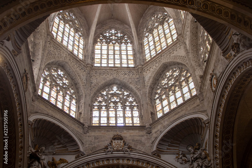 Interior view and historic art of Valencia Cathedral in Spain