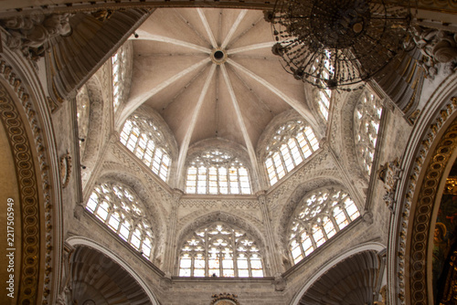 Interior view and historic art of Valencia Cathedral in Spain.