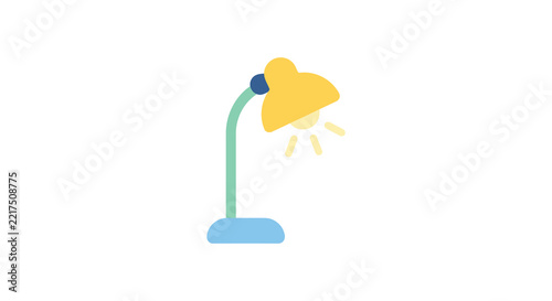 A yellow desk lamp stands on a blue base against a white background