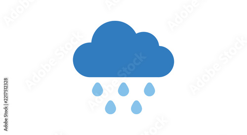 Blue cloud with raindrops is a flat icon on a white background