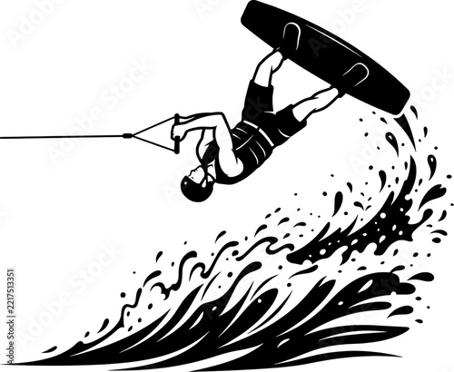 Wakeboarder Performing Air Trick Vector