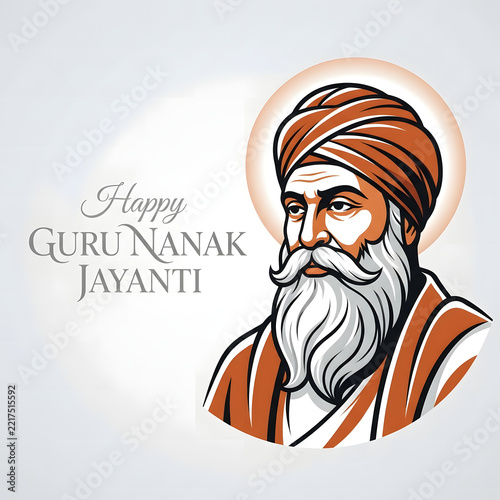 Obraz na plátně Guru Nanak Jayanti celebration graphic with portrait of the founder