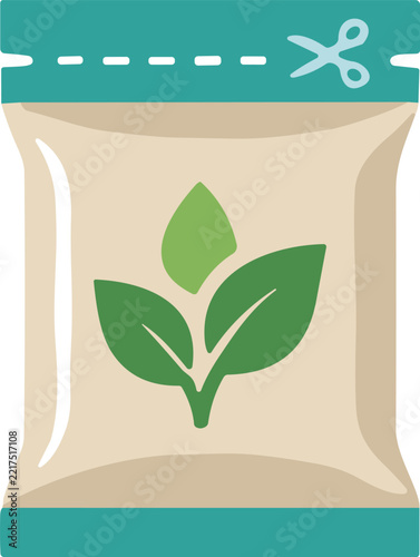 Packaging icon showing a biodegradable pouch with a leaf symbol for sustainable eco-friendly product design