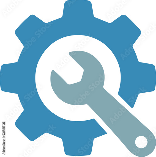 Gear and wrench icon representing technical maintenance and industrial repair services for web and print use