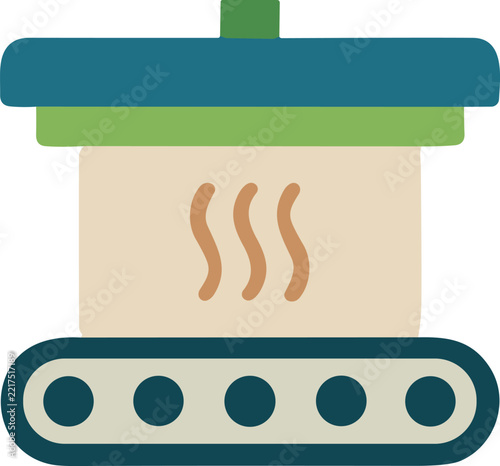 Heat sealing machine processing a package on a conveyor belt for industrial food production and manufacturing