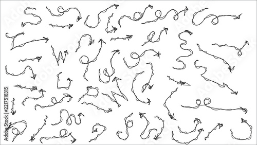 Hand-drawn scribble arrows, set of various curvy directional symbols