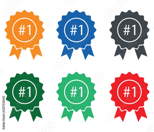 Set of colorful award ribbons with number one badge