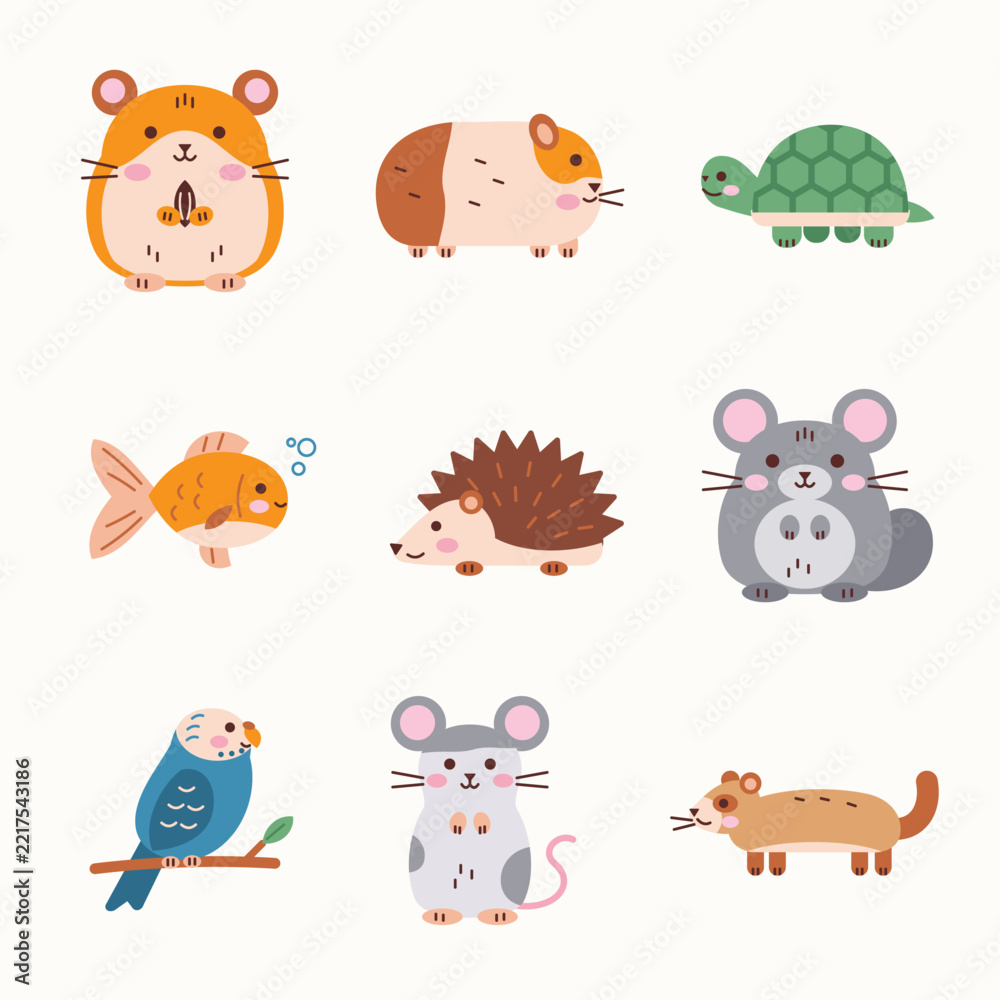 Fototapeta premium Cute Cartoon Pet And Small Animal Characters Collection