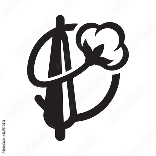 Minimalist black and white vector monogram logo combining letter D and cotton flower boll