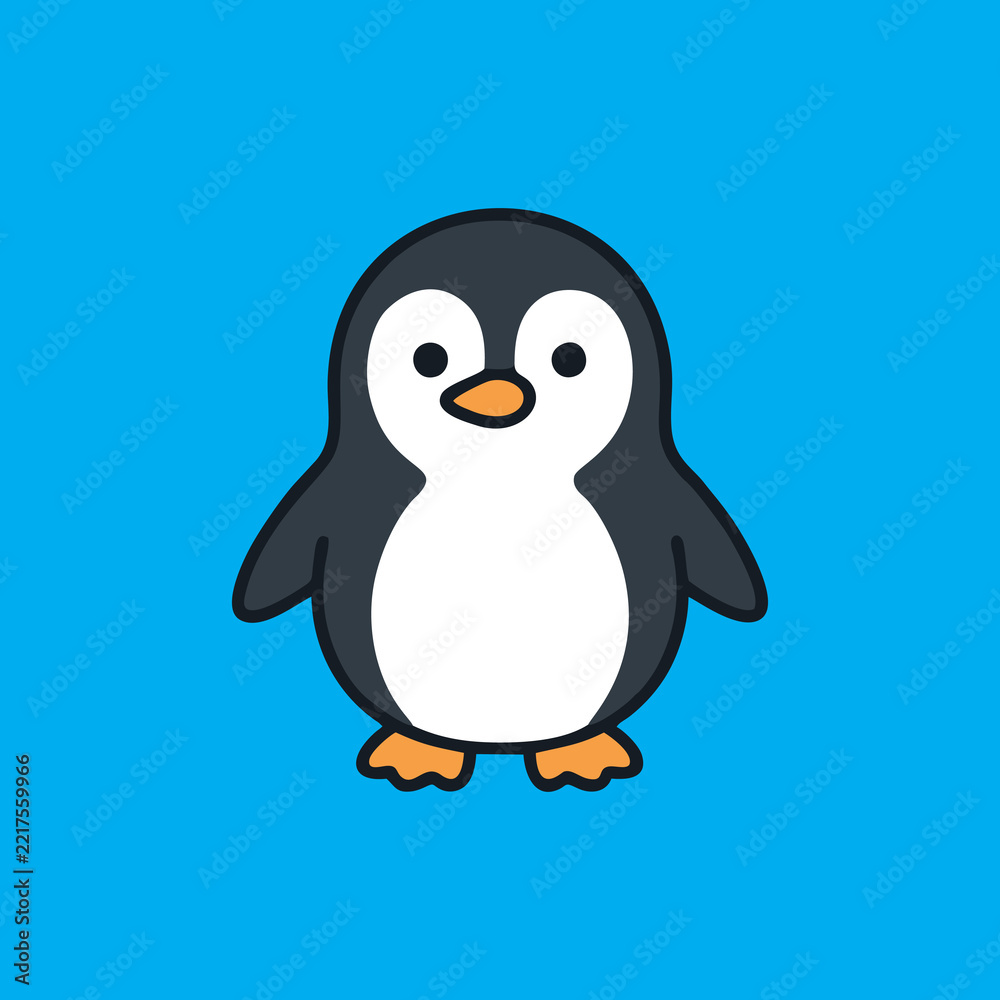 Fototapeta premium Cute penguin cartoon vector illustration with blue background