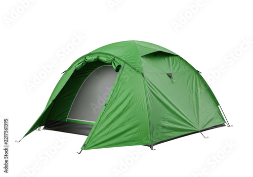 Green dome tent for camping adventures with open entrance, providing outdoor shelter for nature exploration and recreation.