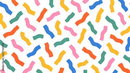 Colorful Wavy Confetti Seamless Pattern, Playful Abstract Sprinkles Background on White, Vector Illustration
