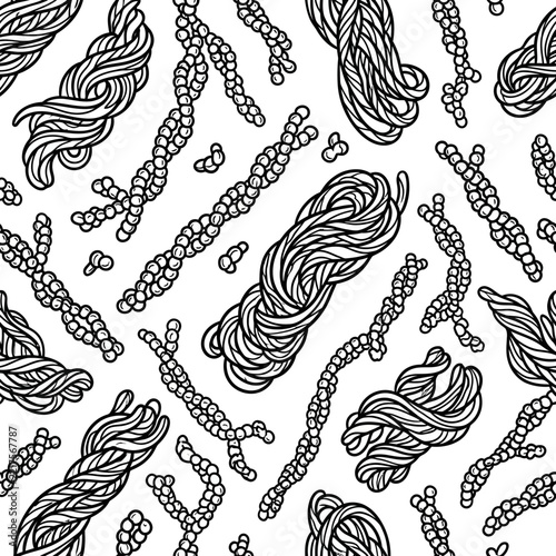 Abstract medical illustration of protein chains and molecules on white background