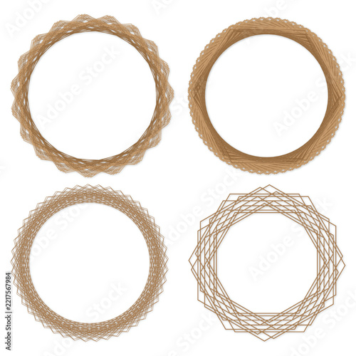 Abstract Brown Circular Guilloche Frames Set Geometric Wireframe Borders Vector
