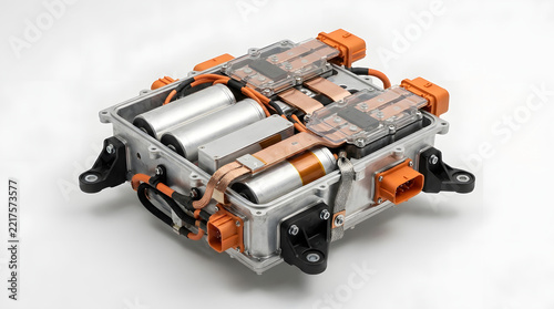 Electric vehicle battery assembly with cylindrical cells, copper busbars and high voltage connectors for advanced EV powertrain technology