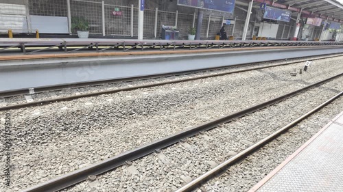 Empty rail in train station