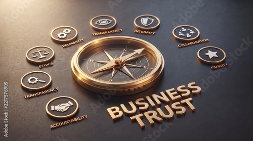 Golden Compass and Business Trust Concept with Core Corporate Values