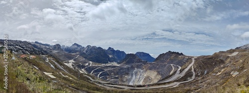 Grasberg open pit mine. Biggest gold and copper mining pit in Indonesia 