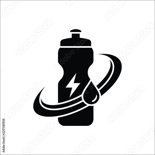 Sports Water Bottle with Water Drop and Lightning Vector Icon