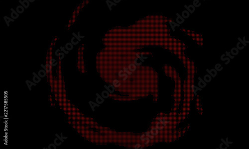 Dark Red Halftone Dots with Black Abstract Shapes