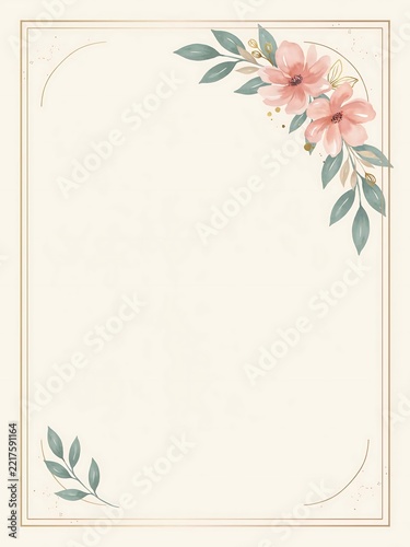Elegant Watercolor Floral Decoration with Soft Pink Blossoms and Delicate Green