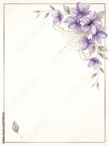 Elegant Watercolor Lavender Clematis Floral Design with Delicate Gold Accents and