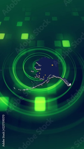 Alaska State (USA) Flag on its State Map, 3D Map Flag Opener, Suitable for Politics, Elections, July 4th, News and Sports Events and Memorial Day