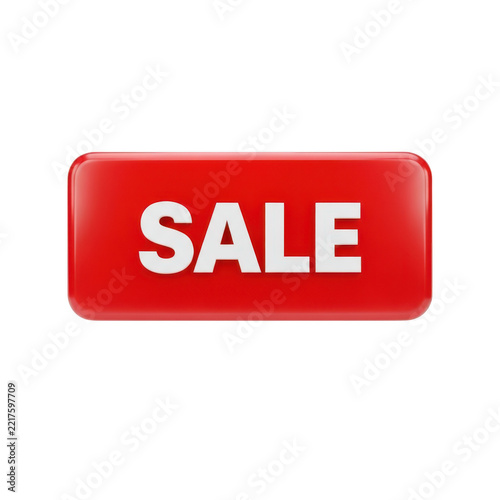 Bright red 'SALE' button with glossy finish ideal for e-commerce websites and retail advertising promotions.