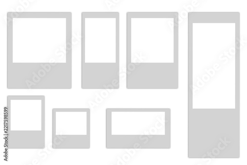 Collection of various blank photo frames with white borders isolated on transparent background