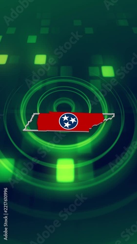 Tennessee State (USA) Flag on its State Map, 3D Map Flag Opener, Suitable for Politics, Elections, July 4th, News and Sports Events and Memorial Day