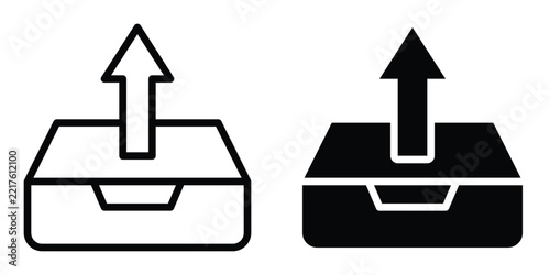 Inbox and outbox file transfer icons for data management and digital user interface
