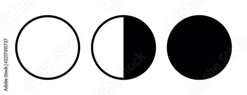 Black circular moon phase symbols showing outline, half illuminated and forms on transparent bg, minimalist celestial collection for astronomy, lunar cycles, astrology and educational graphic design