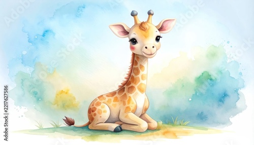 Watercolor Giraffe Illustration - Adorable Baby Animal Art for Children.