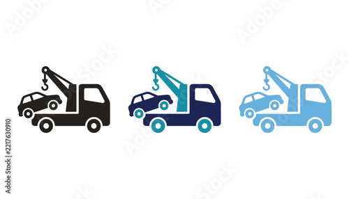 Tow truck icon set with different color variations