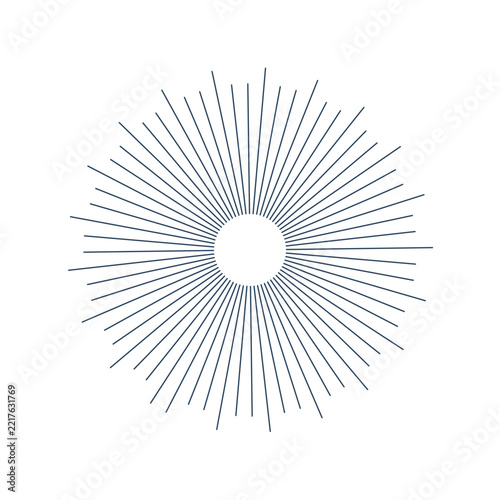 Minimalist sunburst emblem featuring thin radiating rays around a central circle