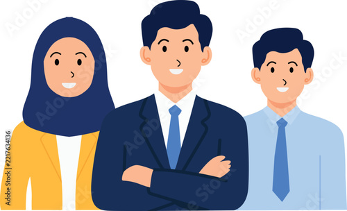Diverse Business People Team Standing Confidently in Corporate Office Setting Illustration