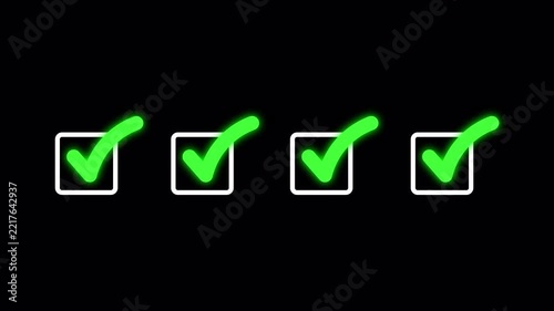 four square icon with glowing green checkmarks icon animated