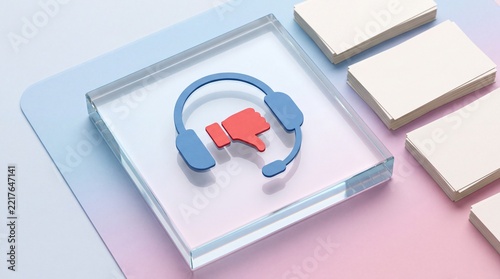 Headphones with a thumbs down symbol for bad customer service
