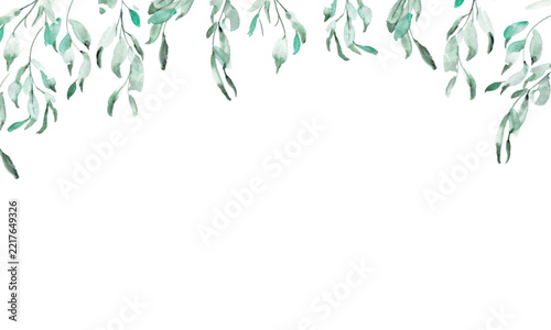 クリスマスの水彩ボタニカルリーフフレームセット｜ナチュラルな植物の飾り枠Watercolor Christmas Botanical Leaf Frame Set, Natural Green Foliage Borders