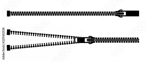 Minimalist zipper vector icons, open and closed zip fasteners for clothing design