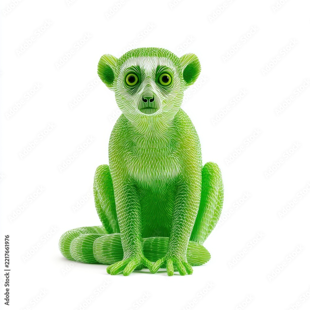 Fototapeta premium Abstract Bright Green Lemur Made Of Dotted Textures Isolated On White Background For Design Project