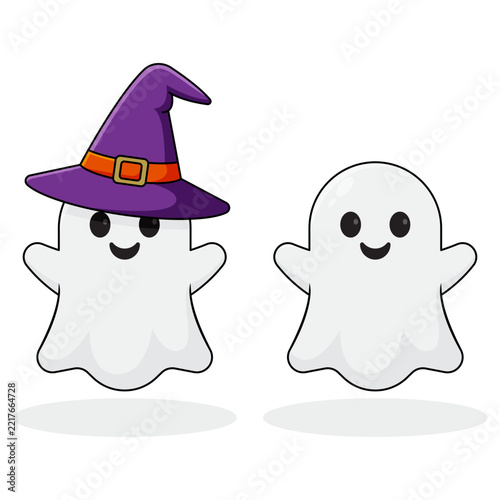 Cute Halloween Ghosts Set Isolated on White Background