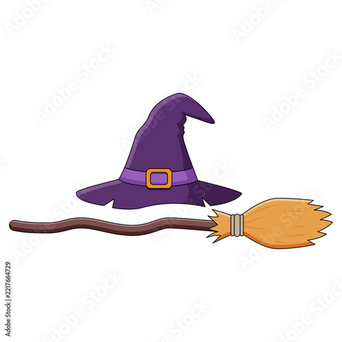 Mini Witch Hat And Broom Isolated on White Background