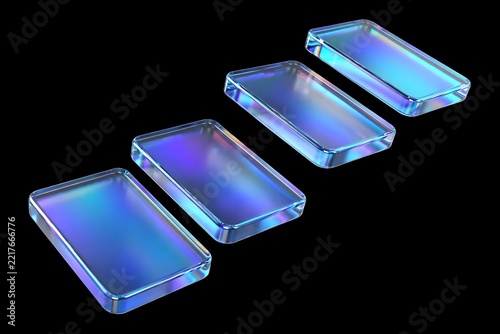 Four glossy blue glass blocks arranged diagonally