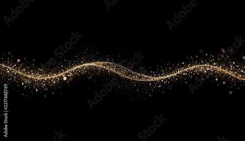 Golden glitter wave on black background