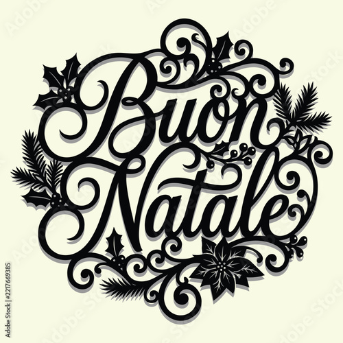 Buon natale italian merry christmas greeting with ornate festive decorations