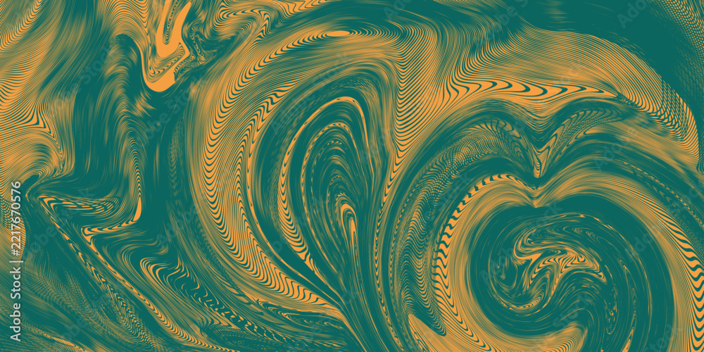 Naklejka premium Abstract Background of Green and Gold Distorted Fluid Wave Line for Luxury Marble Concept